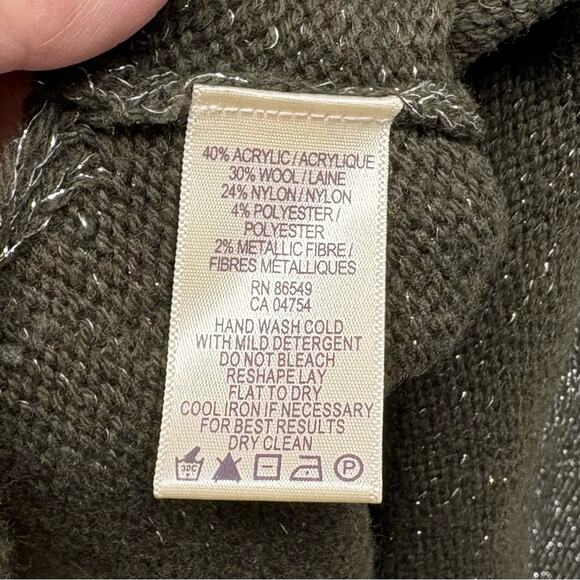 Tommy Bahama Sweater, Split Neck, Metallic, Olive Green, Tunic Length, Size L - Picture 8 of 8